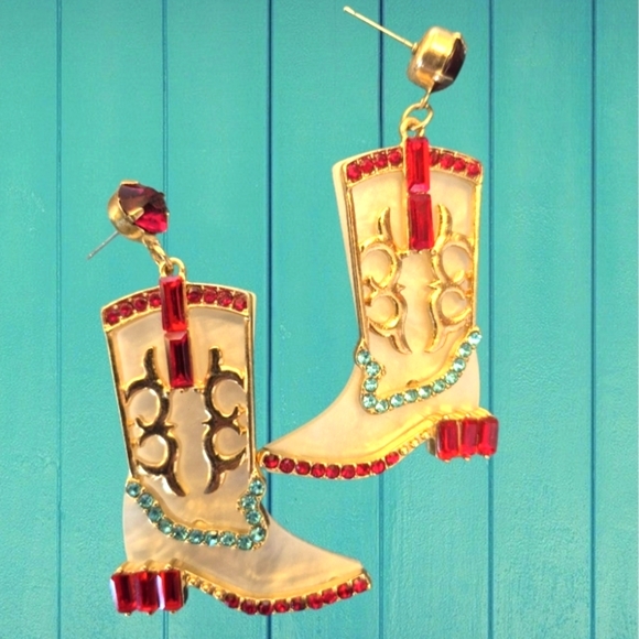 Jewelry - Rhinestone Cowboy Boot Earrings